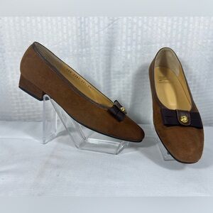 Burberry Chocolate Suede Loafers with Gold Button